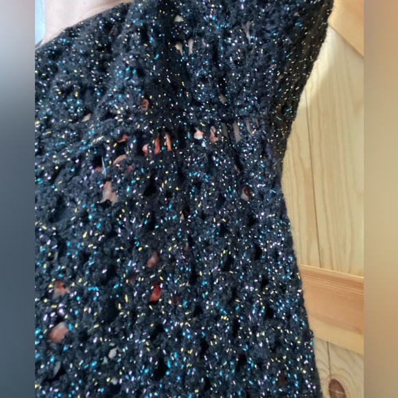 Super Sparkly Glittery Black Handmade Crochet Sweater Top Size Large - Picture 4 of 9
